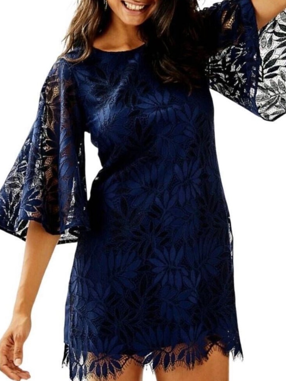 LILLY PULITZER Jackelin Romper True Navy Fern Gallery Lace Size 10 NWOT